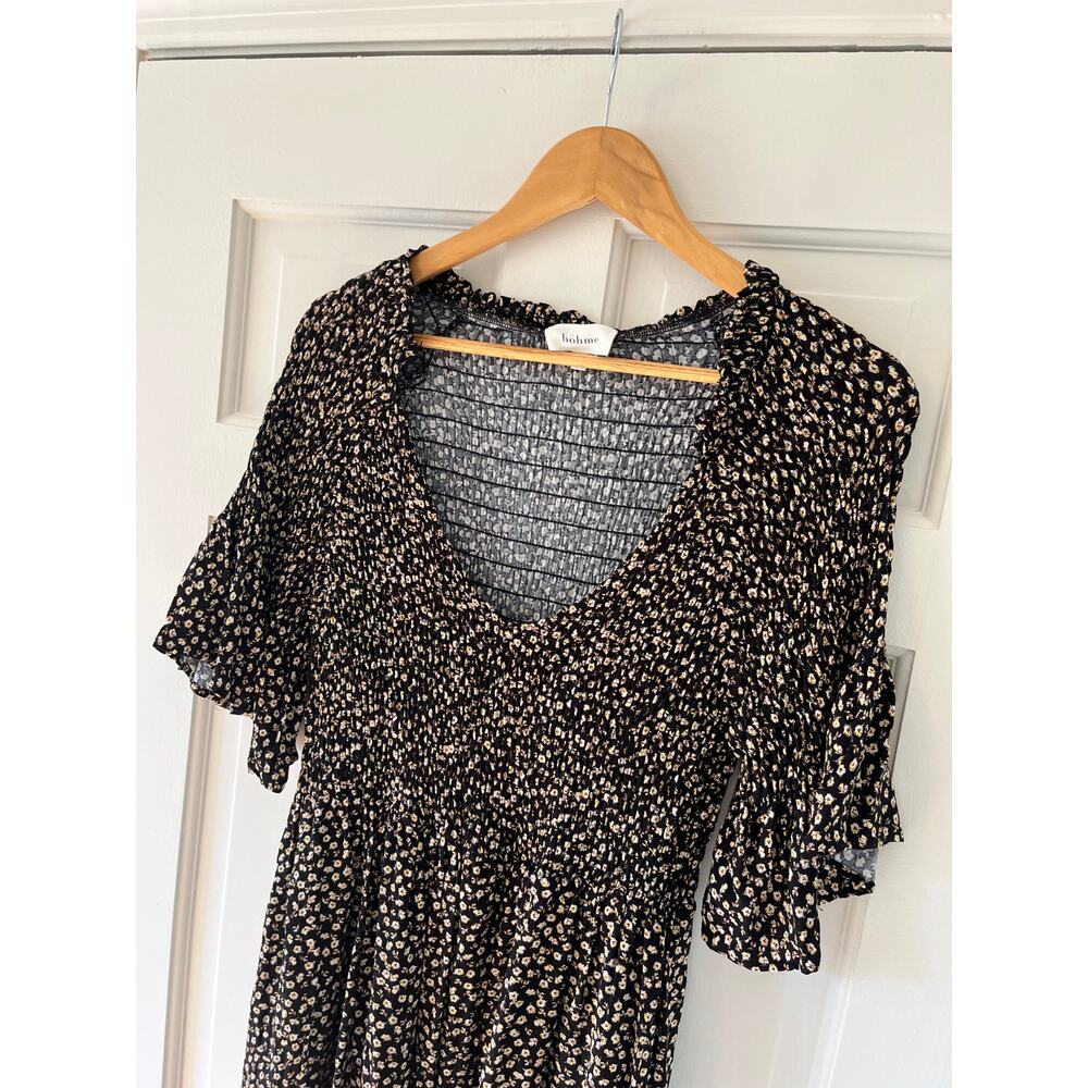 Bohme Moxie Smocked Floral Mini Dress Romantic Cottagecore Bell Sleeve S ✨ - Picture 4 of 9
